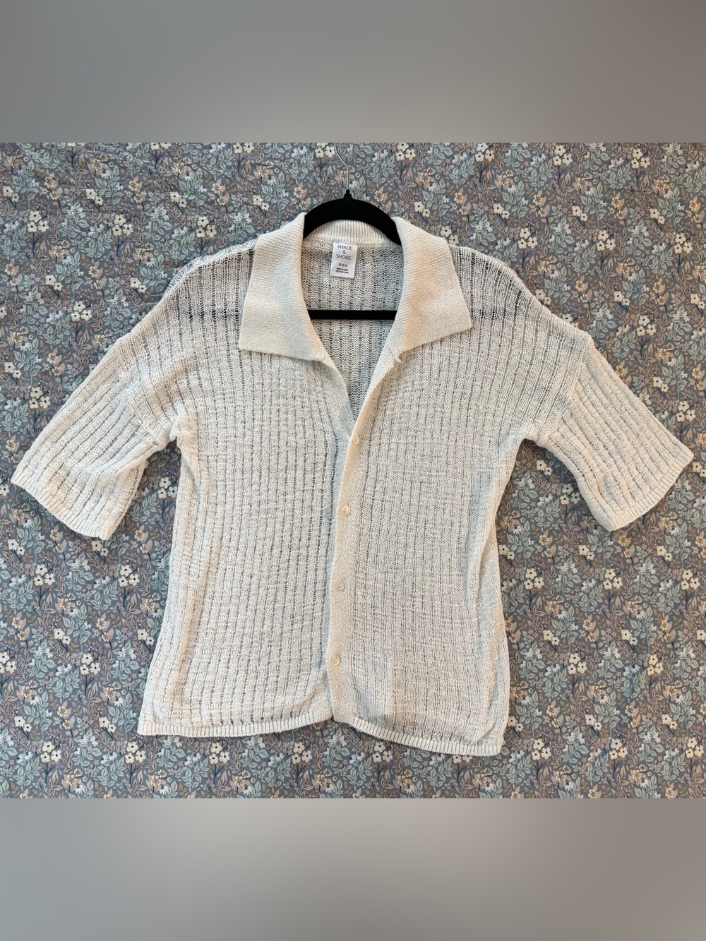 Shade & Shore Cream Open-Knit Button Cardigan